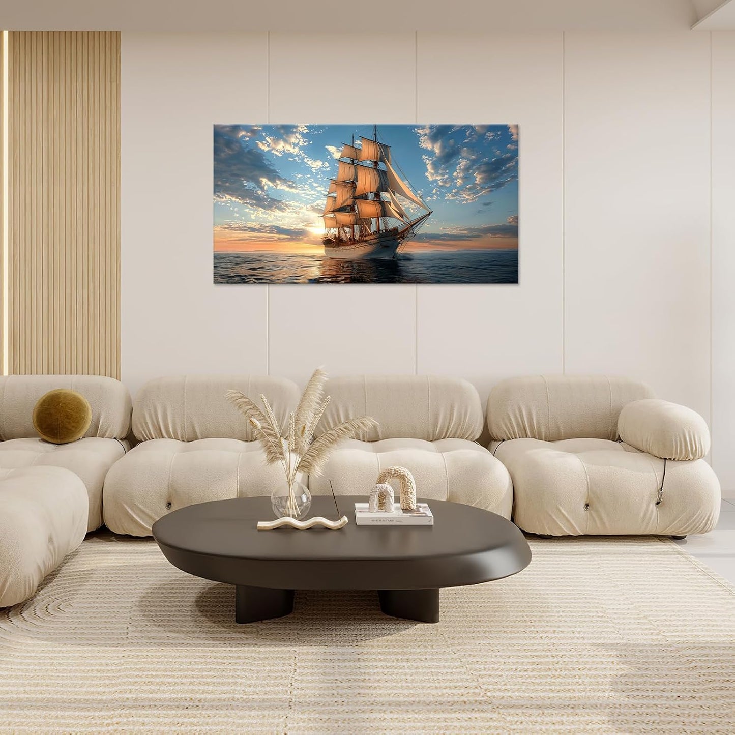 Large Nautical Ship Wall Art for Living Room Sailboat Ocean Landscape Art Big Space Size Bedroom Office Canvas Prints Pictures Painting Artwork Office Bedroom Home Decor 60"x30"