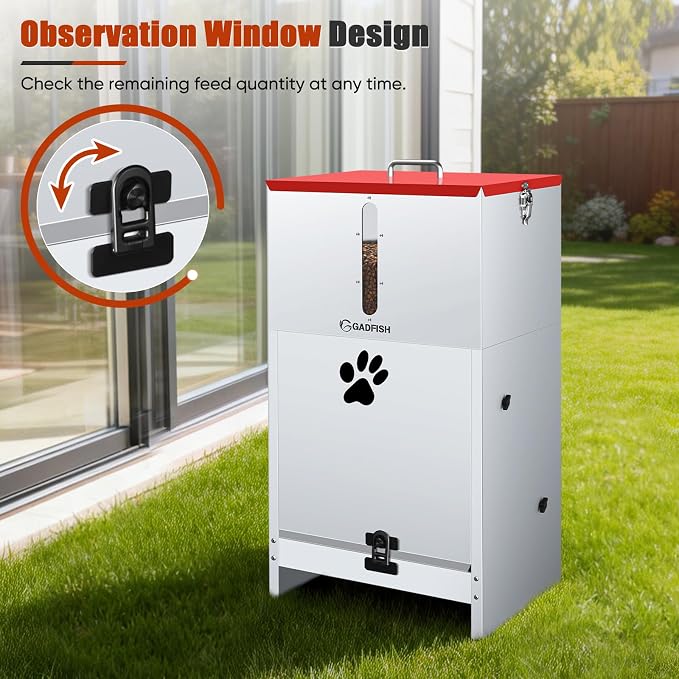 60 lbs Large Automatic Dog Feeder, Outdoor Heavy Duty Pet Feeder for Large Breed Dogs, with Viewing Window and Lockable Door