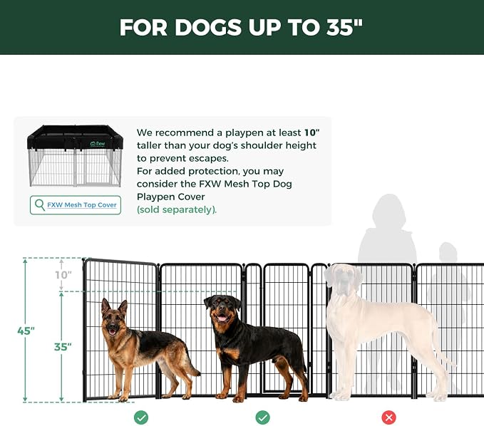 FXW Homeplus Indoor Dog Playpen with Divider Connectors, 45" H, 12 Panels | Calm Indoor Play Area, Two-Zone Layout, For Large Dogs, Patented