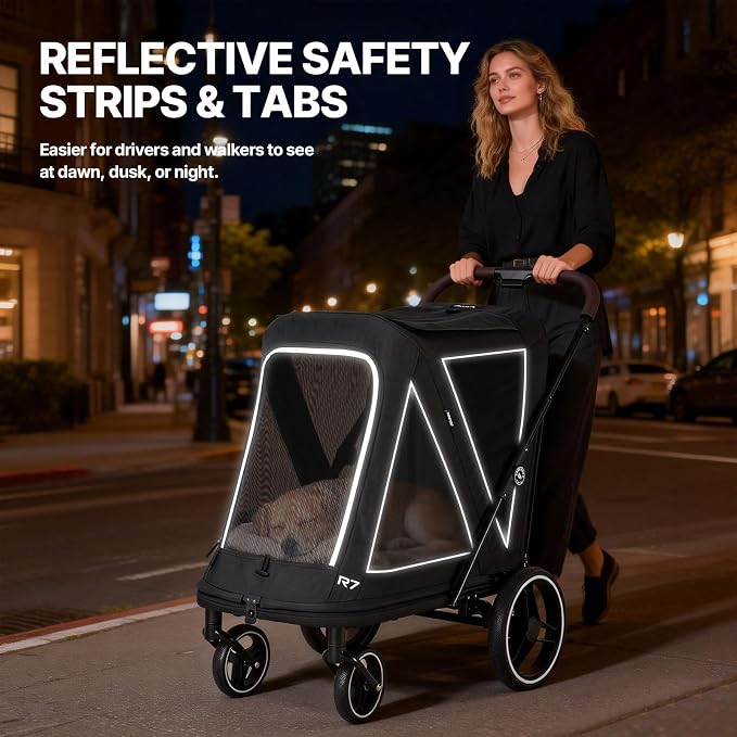 Beberoad 2-in-1 Dog Stroller & Bike Trailer for Large Dogs, R7 All-Terrain Pet Stroller with ER Tires & Shock Absorption, One-Second Fold, 360° Mesh Ventilation, Detachable Washable Waterproof Fabric