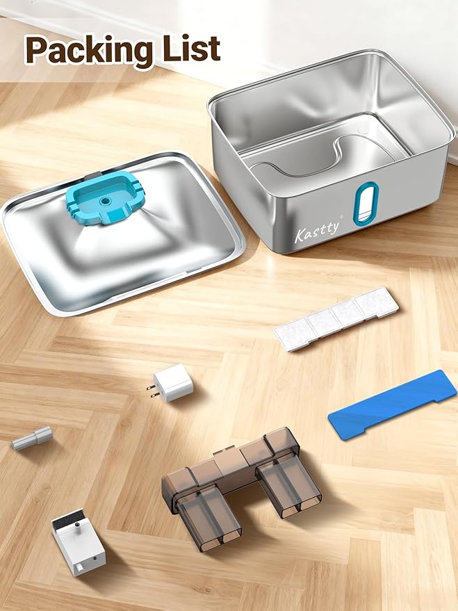 Kastty 3.96 Gal Large Dog Water Fountain,15L Stainless Steel Dog Water Bowl Dispenser with Water Level Window and LED Light,Ultra Quiet Automatic Pet Water Fountain Easy Cleaning(FS78,Blue)