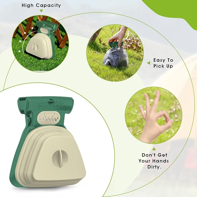 Super Design Portable and Versatile Pet Poop Scooper, Ideal for Walking Traveling and Camping with Small and Large with CLeash Clip and Garbage Bag Bin Dogs Poop Scooper Large