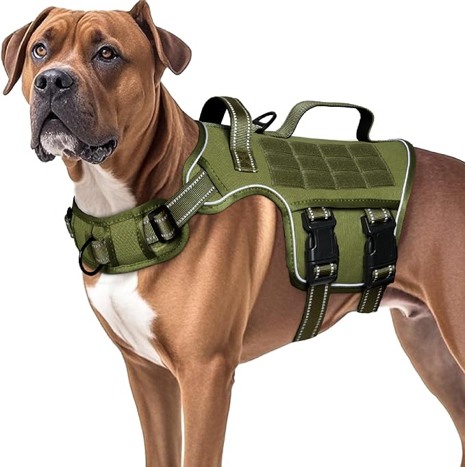Dog Harness for Large Dogs, No Pull Tactical Vest with Front Clips | Easy Contrl Handle, Breathable Soft Padded, Adjustable, Reflective, Heavy Duty, Easy Take On & Off, Green X-Large