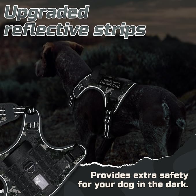 rabbitgoo Tactical Dog Harness for Small, No Pull Military Service Vest | Molle & Handle, Heavy Duty, Adjustable, Reflective Straps, Easy Control for Training Walking, Grey Camo, Small