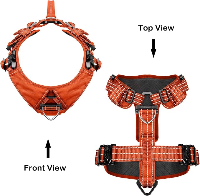 ICEFANG Dog Halter Harness with Metal Buckles,Dog Strap Vest X-Large Dogs | Control Handle,Summer-Cooling,Reflective,Front Hook,Adjustable,Soft Padded,No Pull,Orange,XLarge