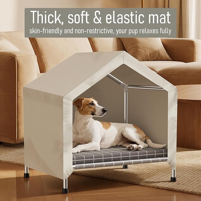 Elevated Dog House with Cushion, Stainless Steel Dog Tent, Medium Dogs | Sturdy Stainless Steel Frame, Waterproof Dog Shelter for Medium Dogs and Cats, Easy to Clean, Indoor and Outdoor Use