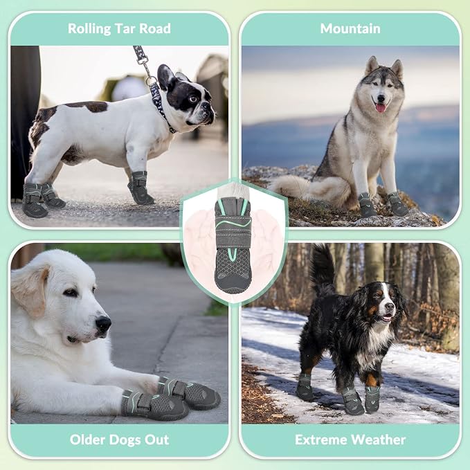 SlowTon Dog Shoes for Large Small Medium Dogs - Breathable Dog Boots for Summer Hot Pavement, Paw Protector for Outdoor Walking Winter Snow, Anti-Slip Rubber Dog Booties for Hardwood Floor (Grey, 2)