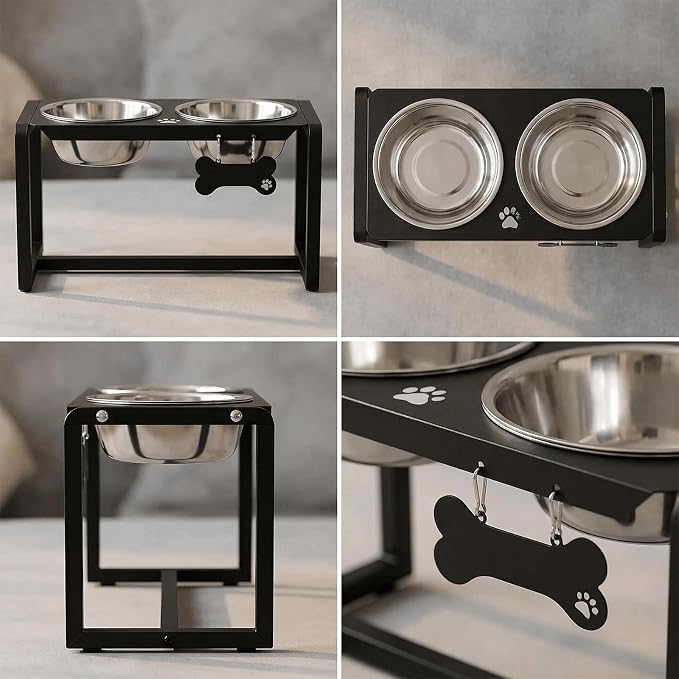 Metal Elevated Dog Bowls, Raised Dog Bowls for Medium/Large Sized Dogs with 2 Thick 58oz Stainless Steel Food Bowls, 10'' Tall Dog Bowl Stand Protect Neck & Joints