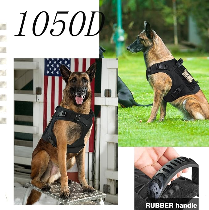 Tactical Dog Vest Harness, Outdoor Training Service Dog Vest Adjustable Military Working Dog Vest with Molle System and Rubber Handle Large (Pack of 1) Black