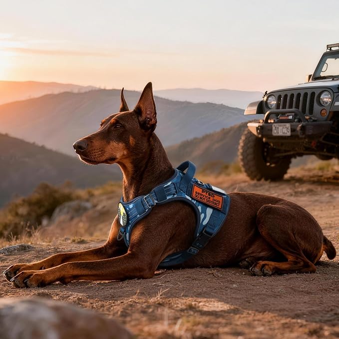 rabbitgoo Tactical Dog Harness for Large Dogs, No Pull Service Pet Vest | Military Molle System & Easy Control Handle, Adjustable and Reflective for Walking and Training, Blue Camo, X-Large