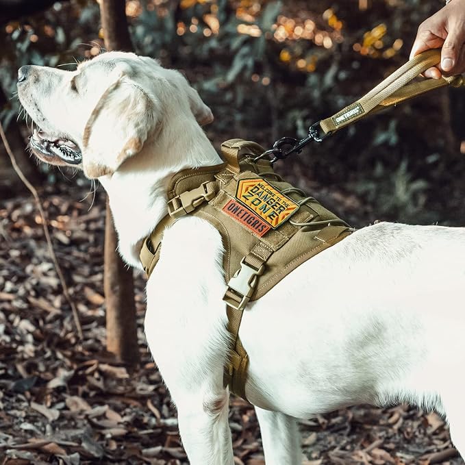 OneTigris Tactical Dog Harness with Handle No-Pull Adjustable for Small Dog | Military 1000D Pullable Nylon, Service Dog Vest with Hook & Loop Panels, Easy On & Off for Walking Hiking Training Brown XXS