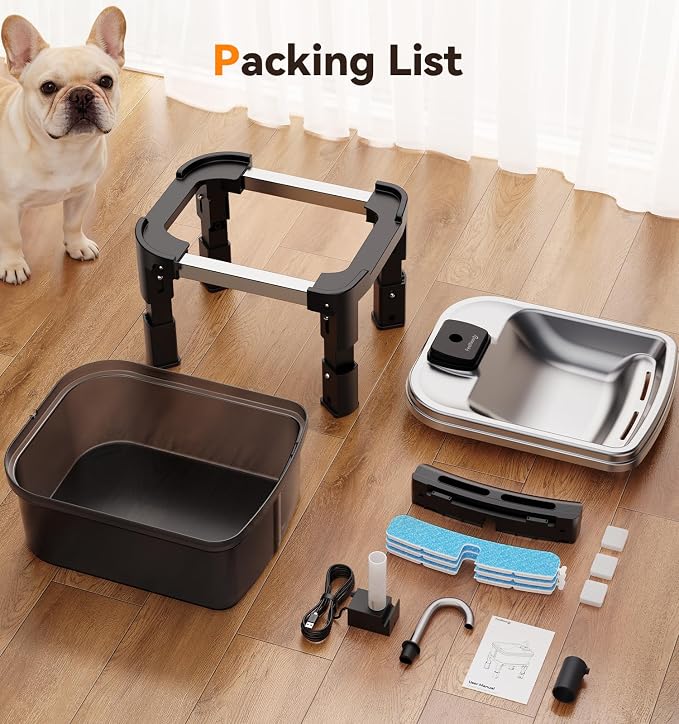 9L/2.38Gal Dog Water Fountain Elevated with 4-Height Adjustable Stand, FeelNeedy Large Pet Water Dispenser with Durable Ultra-Quiet Pump & 304 Stainless Steel Tray, Water Fountain for Dogs Indoor