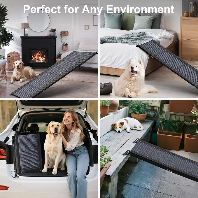71" Extra Long Dog Ramp for Car Portable Sturdy Dog Ramps for Large Dogs with Non-Slip Rug Surface Dog Car Ramp for SUV Car & Truck, Outdoor Dog Ramp Up to 270LBS