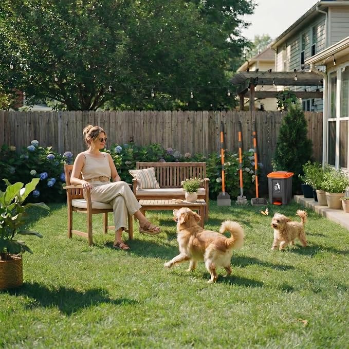 Pooper Scooper 6 Pack Set -INCL 15L Trash Can Outside, 20 Waste Bags, 38" Long Handle Dog Pooper Scooper Rake Tray Spade Set for Large Dog,OdorLock Step Can for no Touch Dog Poop for Grass/Gravel