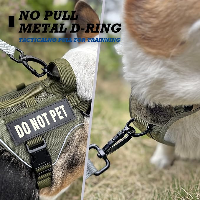 Tactical Dog Harness for Small and Medium Breeds, Air Dog Vest No Pull with Reflective Do Not Pet Patches, Breathable Dog Molle Vests for Training Walking Hunting Green