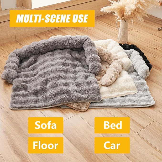 Calming Dog Bed for Couch, 29.5 x 29.5 inch, Non-Slip Rabbit-Velvet Dog Sofa Mat for Furniture Protector, Perfect for Small, Medium Dogs and Cats (Khaki, Medium)