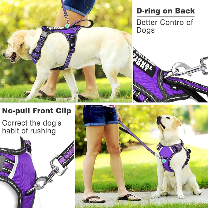Service Dog Vest No Pull Dog Harness with 7 Dog Patches, Reflective Pet Harness with Durable Soft Padded Handle for Puppies, Small, Medium, Large, and Extra-Large Dogs