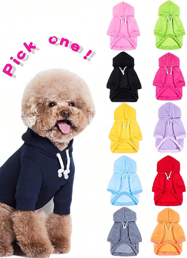 QWINEE Basic Dog Hoodie Sweatshirt Puppy Sweater Warm Cat Costumes Pet Clothes for Chihuahua Puppy Kitten Small Medium Dogs Yellow Small
