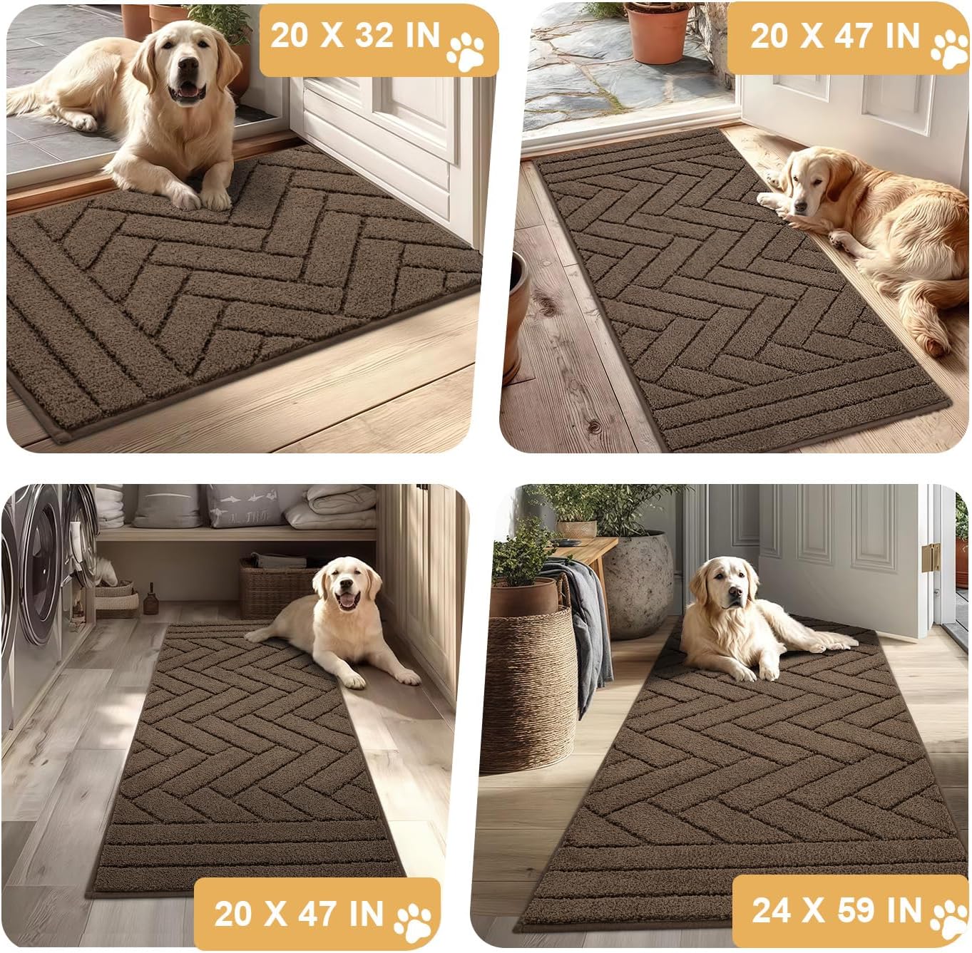 Tindbea Dog Mat for Muddy Paws,Absorbs Moisture Dirt Non-Slip Washable Mud Mat for Dogs,Soft Rubber Backing Front Inside Pet Rug for Entryway, Mud Dog Paws, Patio(20"x31.5",Latte)