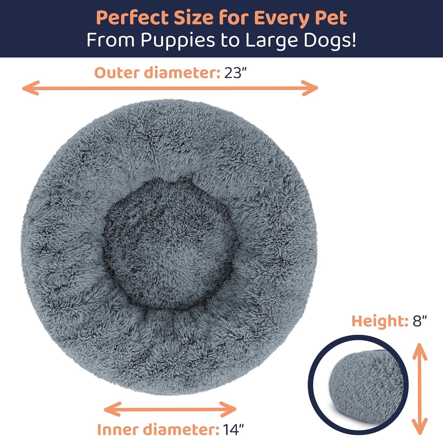 Donut Dog Bed - Premium Comfort for Anxiety Relief - Fluffy & Calming Design with Ultra-Plush Support | Cozy Round Dog Bed with Super Soft Circle Style (Size S Dark Grey)