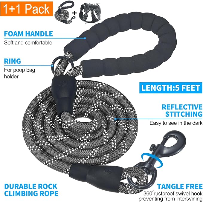 Beebiepet Heavy Duty Tactical Dog Harness for Small Dogs, No Pull Adjustable Pet Harness Reflective Service Training Easy Control Pet Vest Military K9 Working Dog Harnesses-X- Large, Black