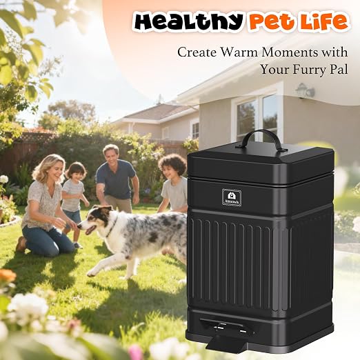 Metal Dog Poop Trash Can Outside, Odor Control & Waterproof, 1.3Gal | Pet Waste Garbage Can with Lid & Foot Pedal - Includes 30 Bags, a Bag Holder, and Lawn Stakes for Outdoor Security