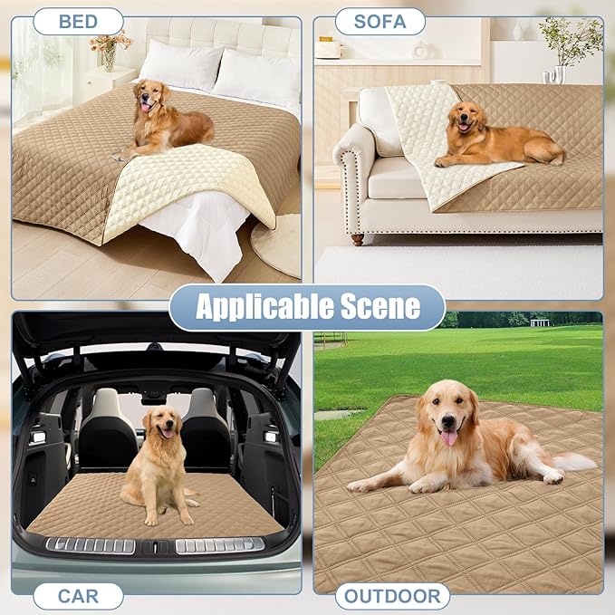 Smiry Waterproof Dog Bed Cover Pet Blanket, Soft Washable Dog Blanket for Furniture Bed Couch Sofa Reversible, Checkered (40"x50", Camel/Beige)
