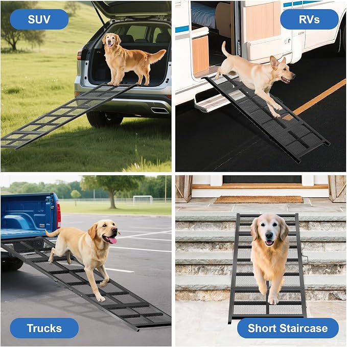 Dog Ramp for Car, 74"x 20" Large Folding Pet Stair Ramp with Non-Slip Mesh, Extra Wide Dog Steps for Medium & Large Dogs Up to 300LBS, Outdoor Portable Dogs Cars Ramp for Car SUV, Truck, RV