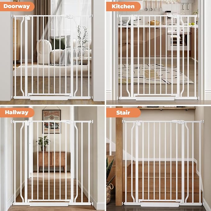 40" Extra Tall Baby Gate No Drilling, Auto Close Dog Gate, White | Indoor for Doorways & Stairs, Pressure Mounted 29"-40" Wide Pet Gate, Easy Walk Through Gate for Baby & Pet Stroller Friendly