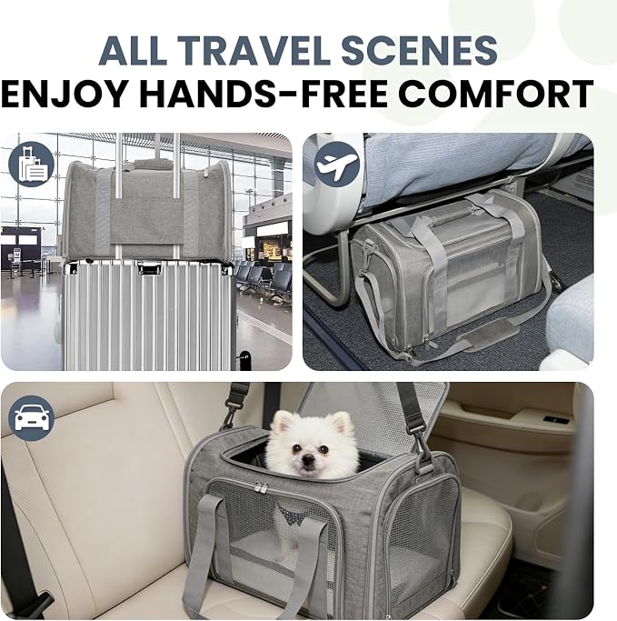 Soft-Sided Cat Carrier Expandable Pet Carrier Airline Approved Mesh Travel Carrier Up to 22lbs for Cats Small Dogs Collapsible Escape-Proof with Shoulder Strap Washable (20x13x13 Gray)