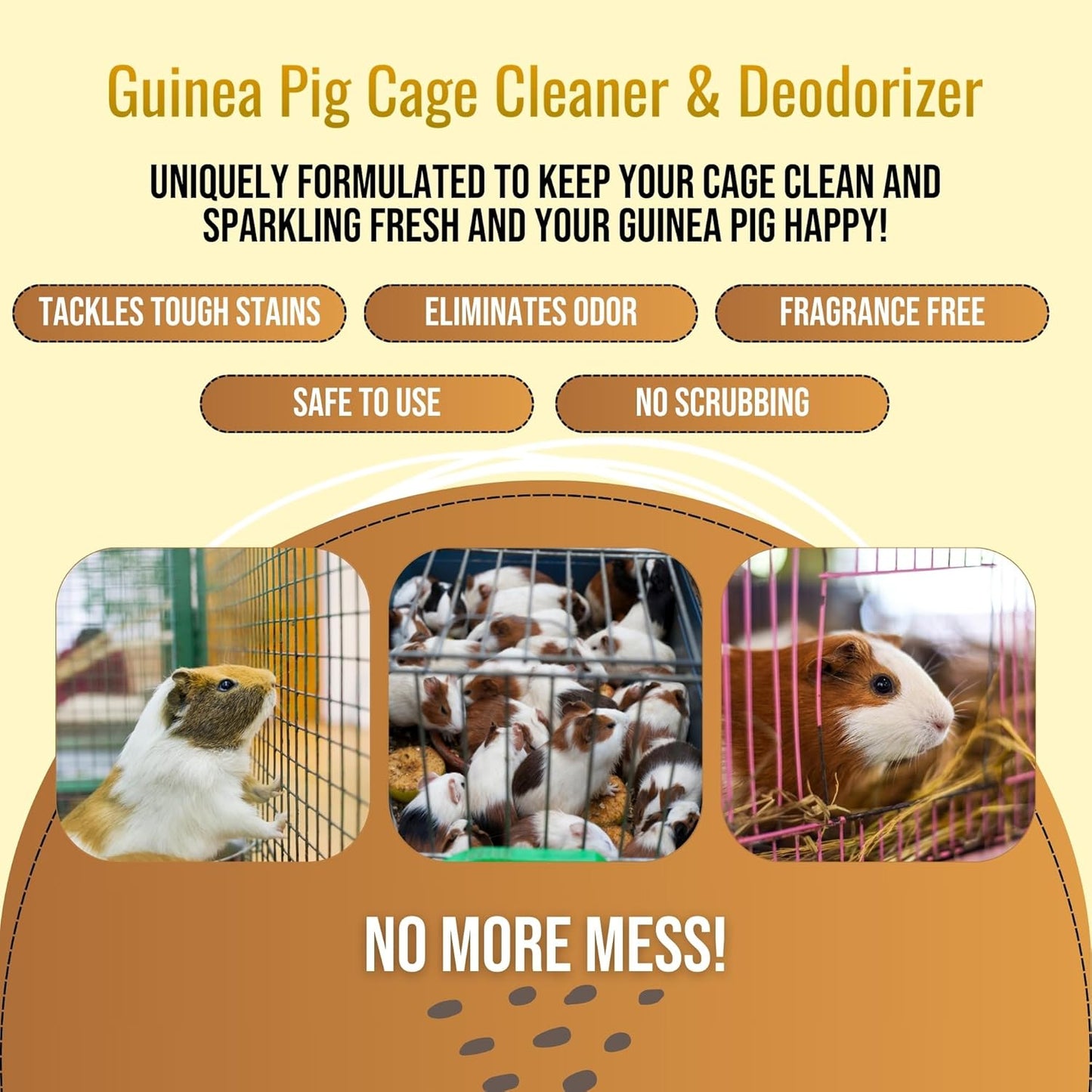 32oz Guinea Pig Cage Cleaner & Deodorizer Spray - Safe & Effective Odor Eliminator for Small Animal Cages - Non-Toxic & Pet Safe Friendly Formula - Made in the USA