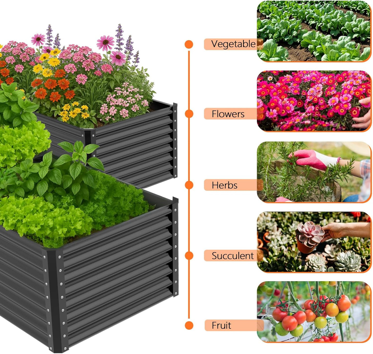 VINGLI Galvanized Raised Garden Beds Outdoor, 6x3x2 Ft, 8x4x2 Ft Lager Metal Planter Raised Beds for Planting Vegetables Flowers Herb (6 * 3 * 2(Square))