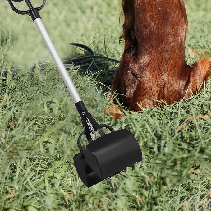 CALLARON Pooper Scooper Dog Waste Picker with Long Handle 27.55In Portable Pet Poop Scooper for Outdoor Waste Cleanup Easy Scoop Mouth Ergonomic Grip