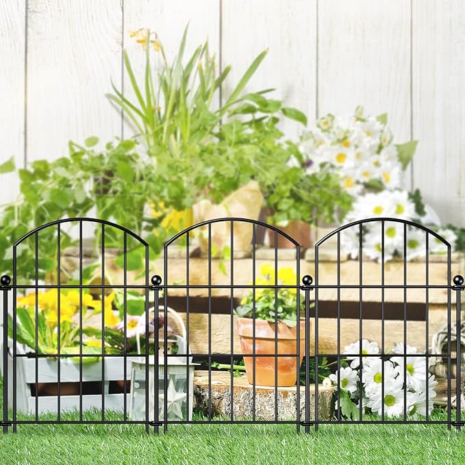 FOREHOGAR Metal Garden Fence 17in (H) x 10ft (L), 10 Panels + 11 Stakes Dog Fence Border Fence Animal Barrier, No Dig Garden Fencing for Yard Flower Bed Patio Outdoor, CTW1710 Black