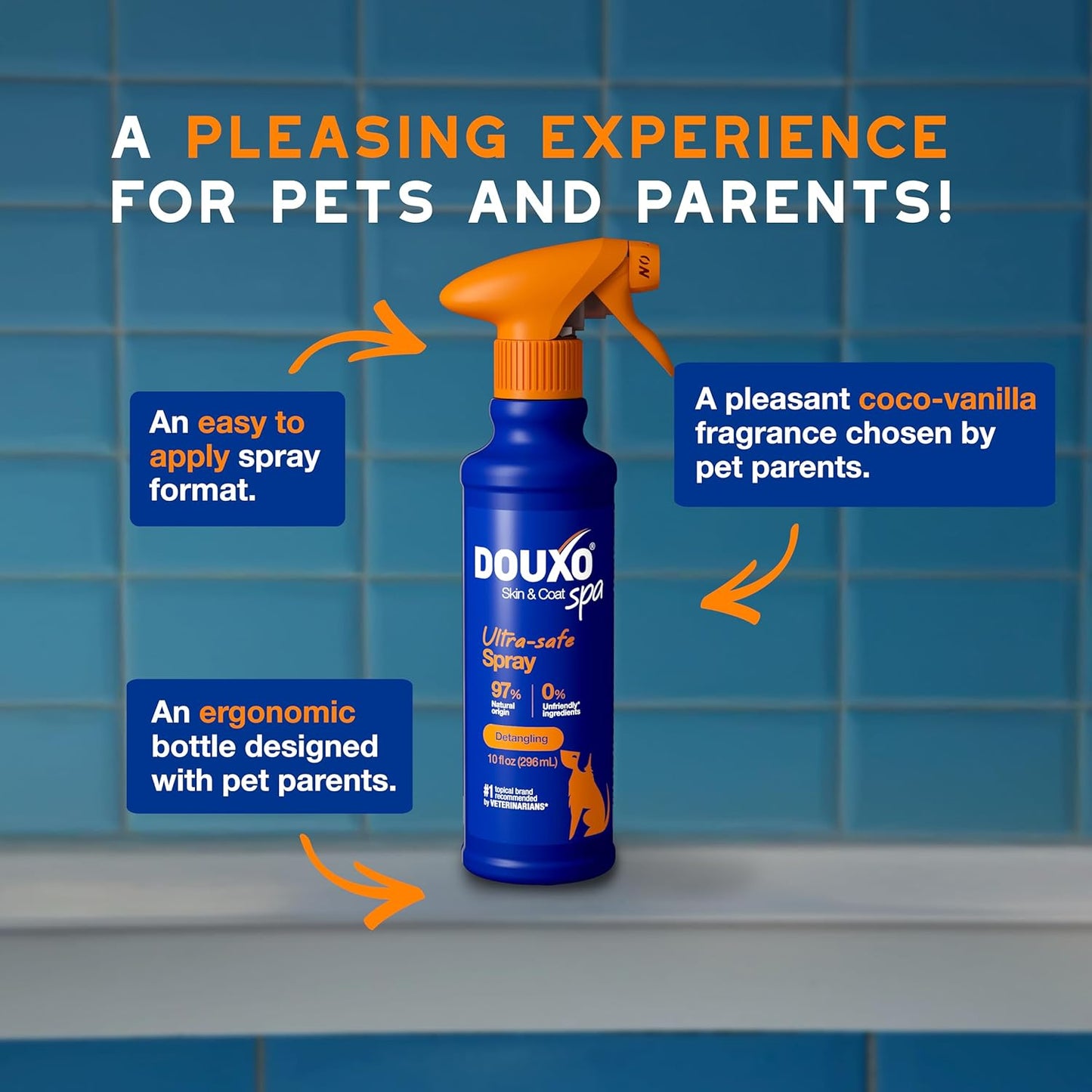 DOUXO® Skin & Coat SPA - Ultra-Safe Detangling Spray for Dogs, 10 fl oz, Safely Detangles, Revives, and Nourishes The Coat, Skin-Friendly Formula