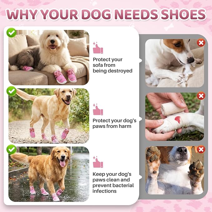 SlowTon Dog Shoes for Large Small Medium Dogs - Breathable Dog Boots for Summer Hot Pavement, Paw Protector for Outdoor Walking Winter Snow, Anti-Slip Rubber Dog Booties for Hardwood Floor (LP PI, 6)