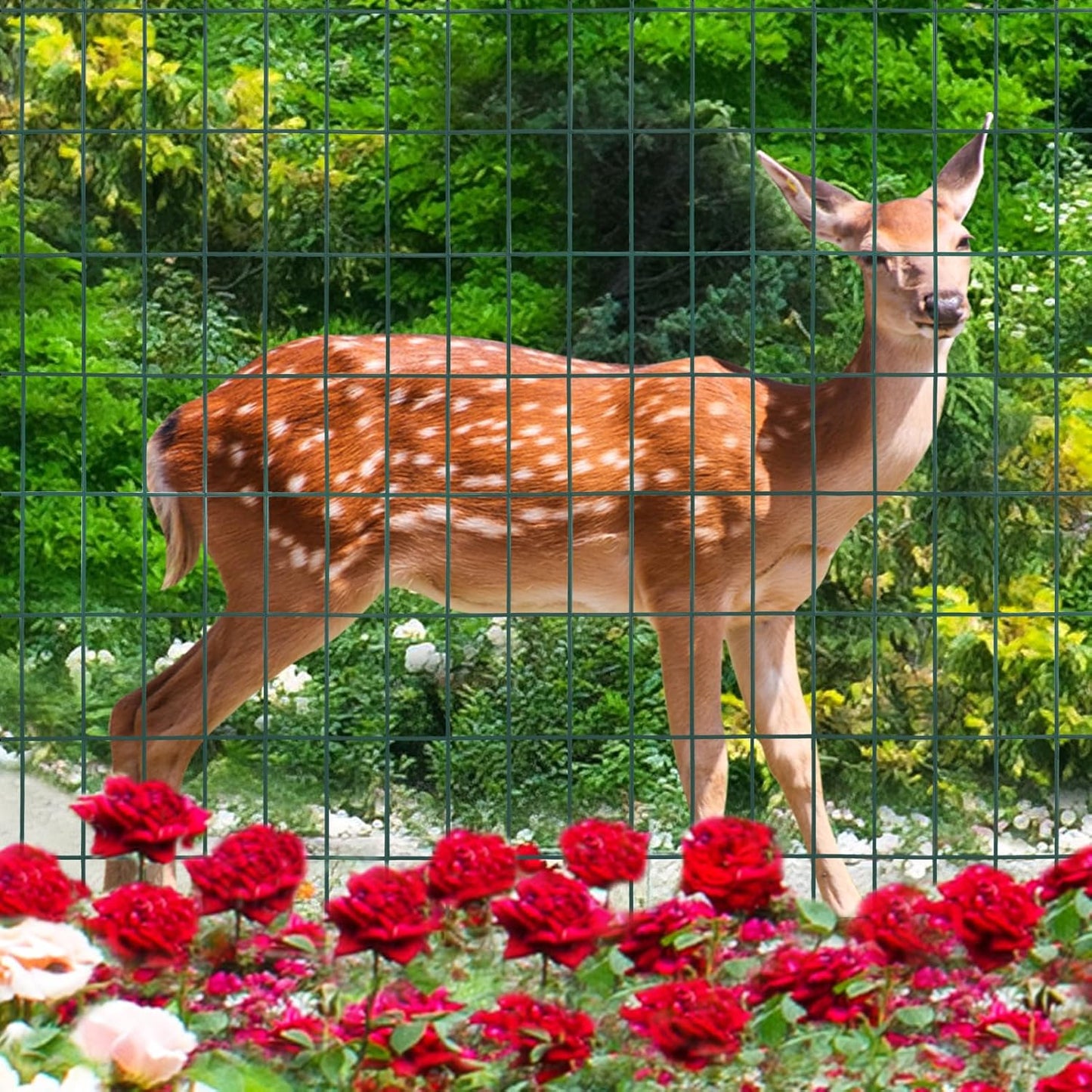 Green PVC Coated Welded Wire Fence 48 Inch x 50 Foot, 2 Inch x 4 Inch 14GA, Garden Border Fencing Roll Vinyl Coating Metal Wire Mesh Hardware Cloth for Yard Vegetable Plant Protection