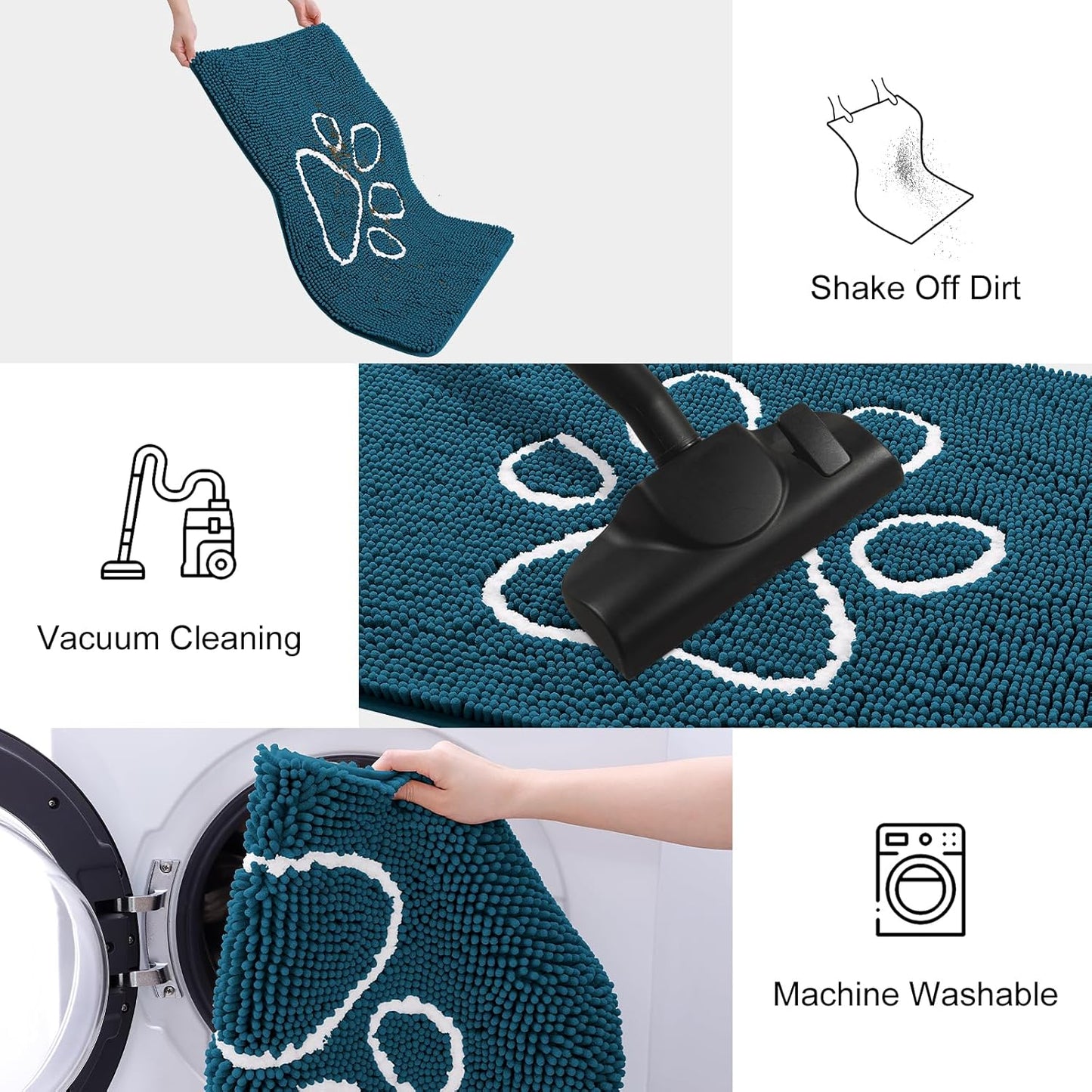 Smiry Dog Door Mat for Muddy Paws, Absorbent Dirt Trapper Non Slip Quick Dry Washable Chenille Mat for Mud Dogs, Entry Rug for Indoor and Outdoor (24x16 Inches, Atlantic Blue)