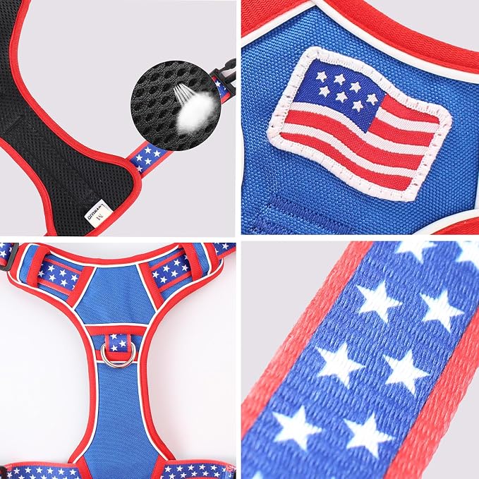 Extra Large Dog Harness, Heavy Duty Patriotic Pet Vest for German Shepherd, Golden Retriever, No Pull XL Puppy Chest Harness with Neck Buckles & Handle, Tactical Doggie Walking Gear (X-Large)