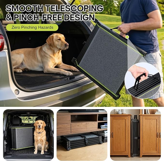 Upgraded Lightweight Dog Ramp for Large Dogs, 71" Long & 20" Extra Wide Telescoping Dog Car Ramp, Up to 250 LBS, Non-Slip Loofah Surface, Portable Outdoor Pet Ramps for Dogs to Get in SUV/Truck/Rv