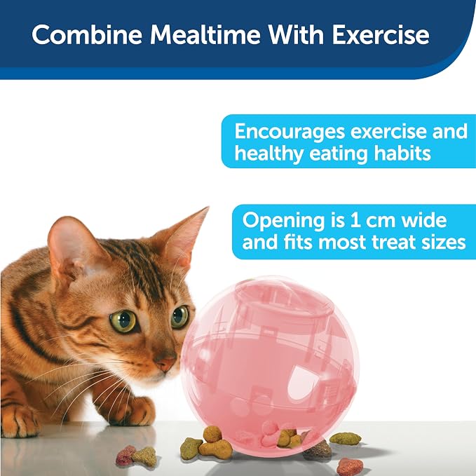 PetSafe Slimcat Feeder Ball Cat Toy, Pink | Interactive Puzzle Game for Your Cat, Adjustable Openings Control Portion & Feed Speed, Slows Fast Eaters, Improve Digestion