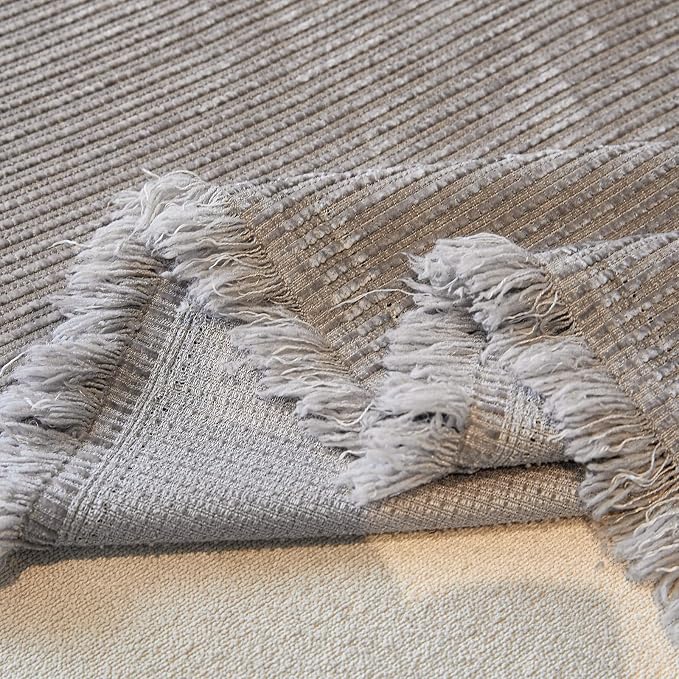 VClife Vintage Light Gray Striped Couch Cover with Tassel, 71" X 150" | Soft Thick Chenille Couch Covers for 3 Cushion Couch Sofa, Washable Sofa Covers for Sectional Sofa, Fade & Shrink Resistant