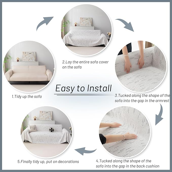 MYSKY HOME Couch Covers for 3 Cushion Couch Sofa, Sectional Couch Cover L Shape Chenille Couch Cushion Covers for Pets, Furniture Protector Cover for Dogs, Kids, 71"X150", White