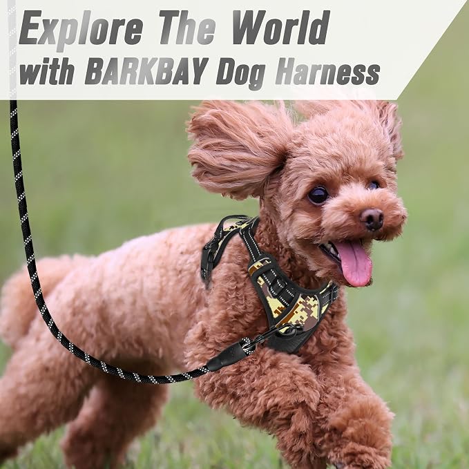 BARKBAY Dog Harness No Pull for Small Sized Dog Front Back Clips,Dog Vest | Soft Padded No Choke With Handle,Easy On&Off,Adjustable Reflective For Walking Training Running(Desert Camo,XS)