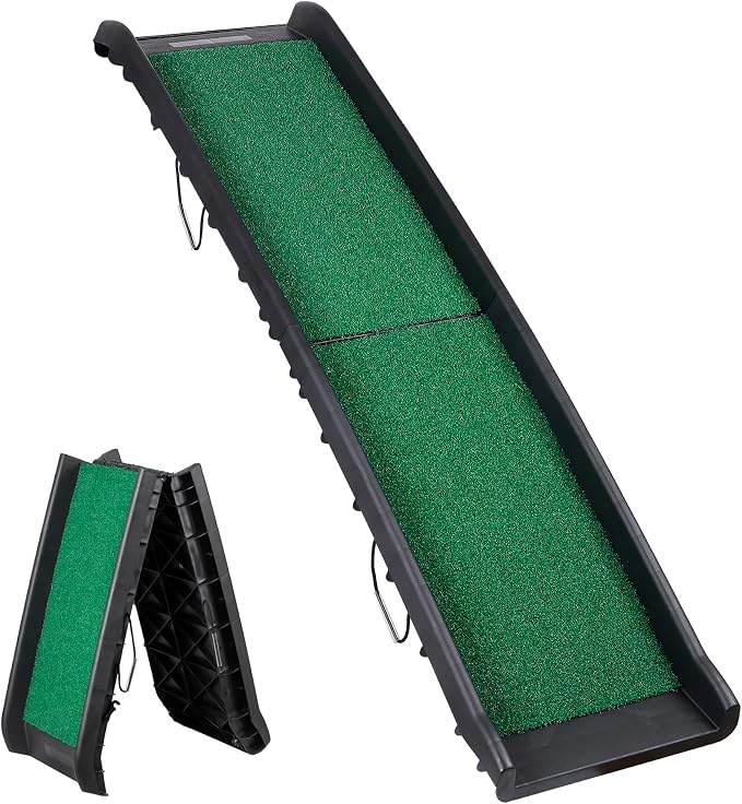 61 Inches Folding Dog Ramp for Cars Trucks SUVs Portable Pet Ramps for Large Dogs Non-Slip Stairs Step Ladder with Raised Siderails and Carrying Handle