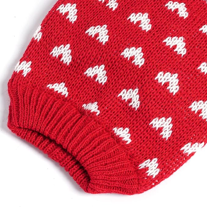 Dxhycc Dog Knitted Heart Sweater Puppy Sweater Warm Soft Pet Holiday Clothes for Medium Cats and Dogs (Red, L)