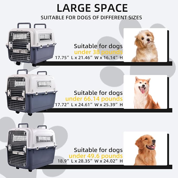 Elevon Plastic Kennels, Plastic Dog Crate, Airline Approved Pet Carrier for Dogs and Cats Longer Traveling, L