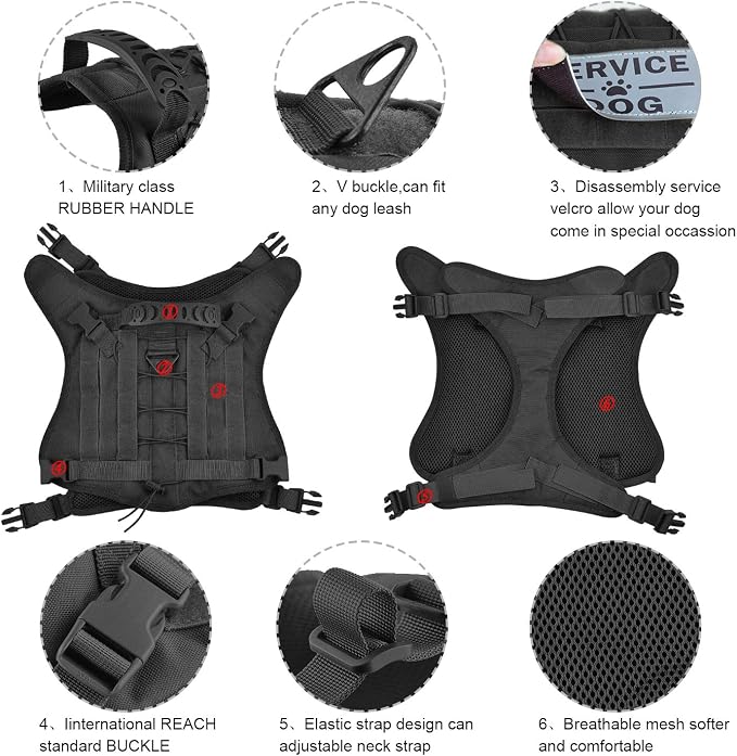 Tactical Dog Vest with Pouches, Adjustable Heavy Duty Nylon Harness for Medium Large Dogs, Service Outdoor Training Military Vest Harness with Molle System and Handle