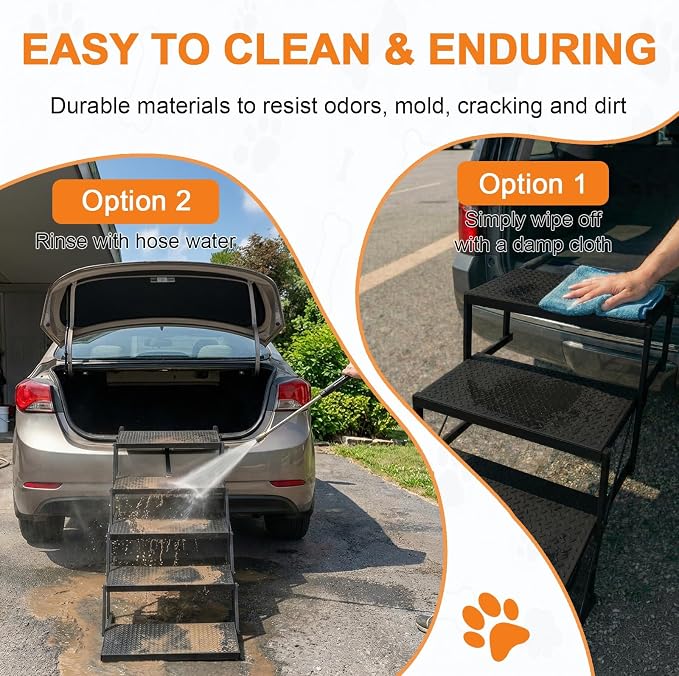 Dog Steps for Car, Truck, SUV, Dog Ramps for Cars with High Traction Surface, Portable Waterproof Dog Stairs for Large Dogs, Supports Up to 200 lbs, 5 Steps