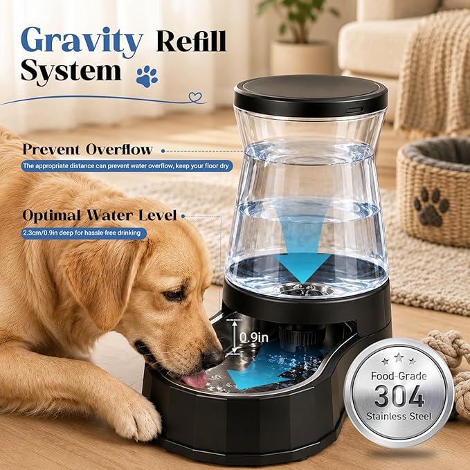 Automatic Dog Water Dispenser 3 Gallon/11L Gravity Stainless Steel Water Waterer Feeder, BPA-Free Large Capacity Water Feeding Bowls for Medium & Large-Sized Dogs,Cats